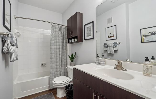a bathroom with a sink and a toilet and a shower