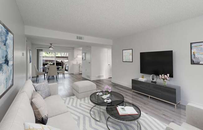 Two Bedroom living room with furniture at Idylwood apartments