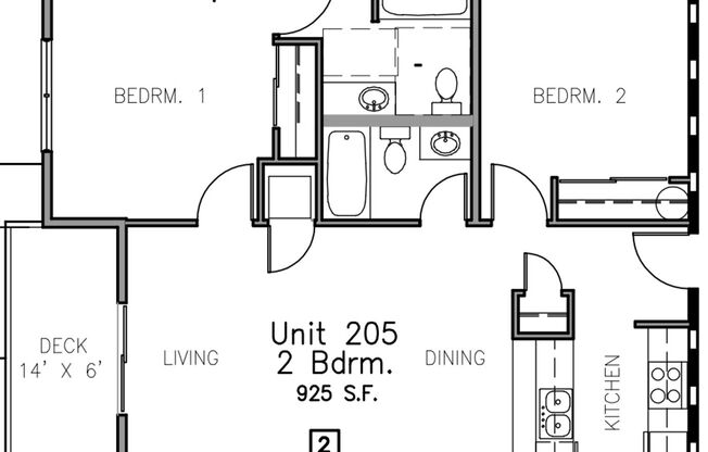 2 beds, 2 baths, 925 sqft, $2,000, Unit 205
