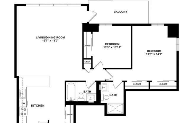 2 beds, 2 baths, 965 sqft, $6,577