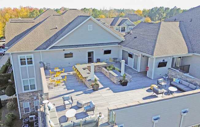Rooftop clubhouse terrace with bar