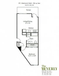 1 bed, 1 bath, 581 sqft, $1,499