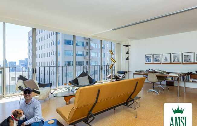 Meticulously maintained 1br + office apartment featuring original 1961 design elements, 24-hour doorman, covered garage parking w/ EV charger and storage.
