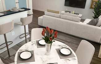 Apartment dining area and open floor plan at The Pepper Building in Philadelphia