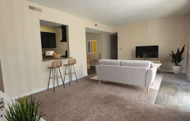 a living room with a couch and a television