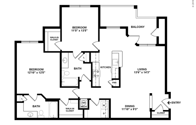 2 beds, 2 baths, 1,195 sqft, $1,670