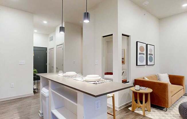 a compact kitchen island with built in storage