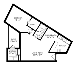 1 bed, 1 bath, 832 sqft, $995