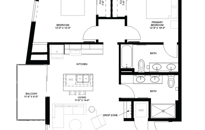 2 beds, 2 baths, 966 sqft, $2,900, Unit 518