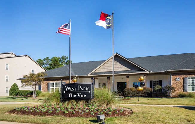 The sign in front of the building says West Park The Vue.