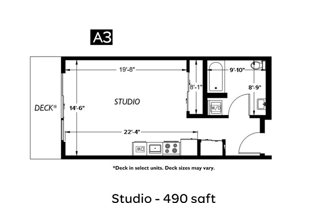 Studio, 1 bath, 490 sqft, $1,795, Unit 404 ADA