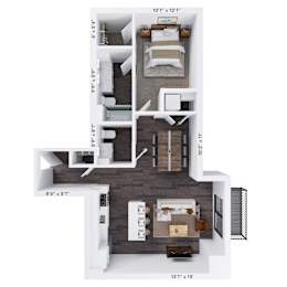 1 bed, 1.5 baths, 909 sqft, $1,662