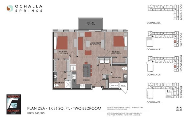 2 beds, 2 baths, 1,036 sqft, $2,150, Unit 243