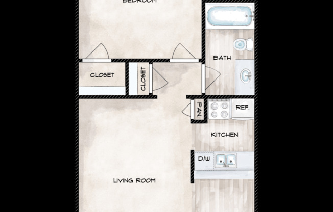 1 bed, 1 bath, 550 sqft, $929