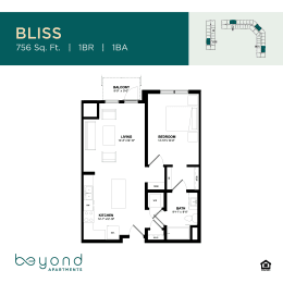 1 bed, 1 bath, 756 sqft, $1,603