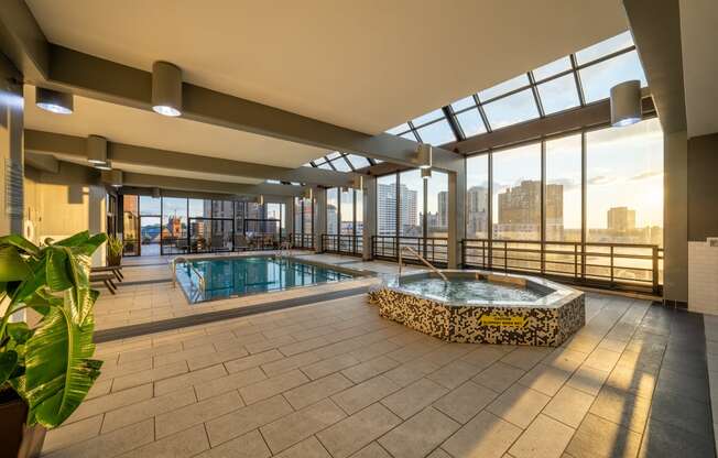 Indoor Swimming Pool and Spa at ELEVATE Apartment Homes, Minneapolis, MN, 55403