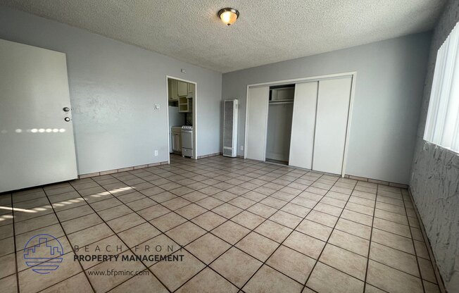 the living room of with large closet