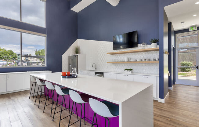 Bar seating in the kitchen space