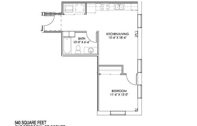 1 bed, 1 bath, 540 sqft, $1,300, Unit Unit 1108