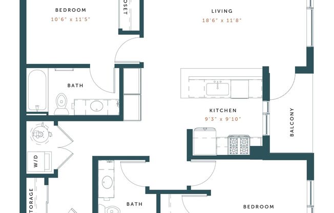 2 beds, 2 baths, 1,039 sqft, $2,525, Unit 221