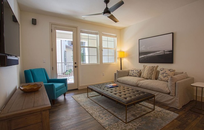 a living room with a couch and a coffee table