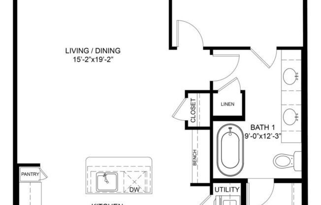 1 bed, 1 bath, 848 sqft, $1,484