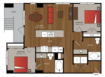 2 beds, 2 baths, 1,013 sqft, $2,319