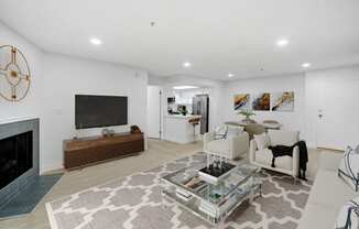 a living room with a couch and a coffee table