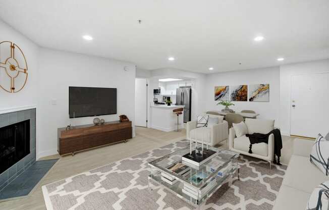 a living room with a couch and a coffee table