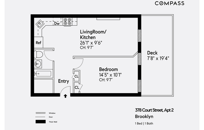 1 bed, 1 bath, $3,000, Unit 2C