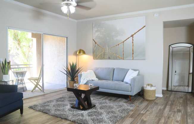 a living room with a couch and a coffee table