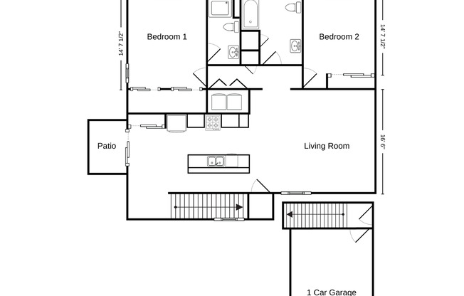 2 beds, 2 baths, 1,435 sqft, $1,815