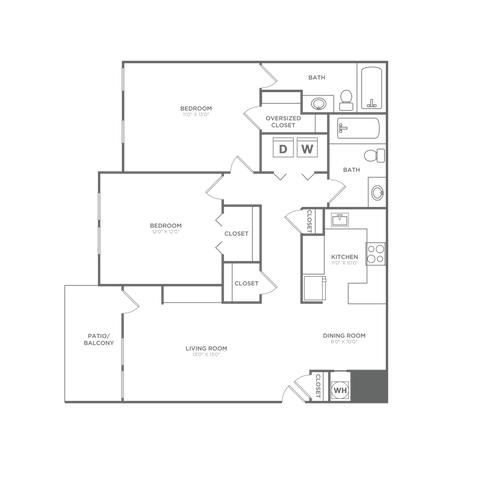 2 beds, 2 baths, 1,040 sqft, $1,535