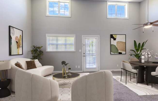 Reserve at Providence Apartment in Charlotte NC photo of a living room with a ceiling fan.