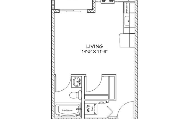 Studio, 1 bath, 344 sqft, $1,299, Unit D103