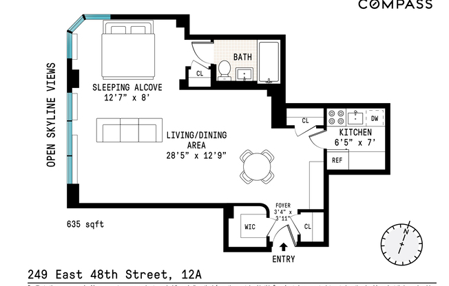 1 bed, 1 bath, 635 sqft, $4,150, Unit 12A
