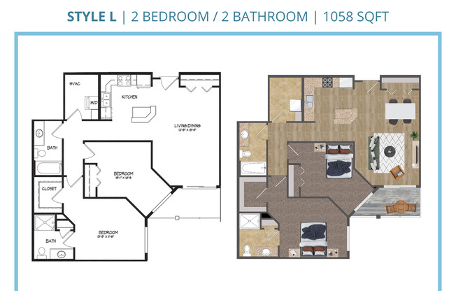 2 beds, 2 baths, 1,058 sqft, $2,470, Unit B-411