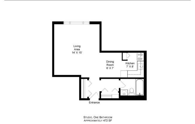Studio, 1 bath, 475 sqft, $1,275, Unit 409