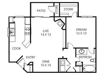 1 bed, 1 bath, 840 sqft, $1,349