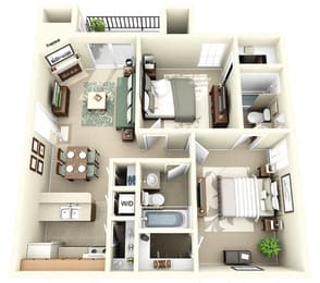 2 beds, 2 baths, 783 sqft, $1,235