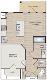 Studio, 1 bath, 608 sqft, $1,599