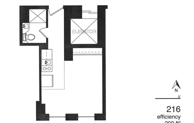 Studio, 1 bath, 200 sqft, $475, Unit 216