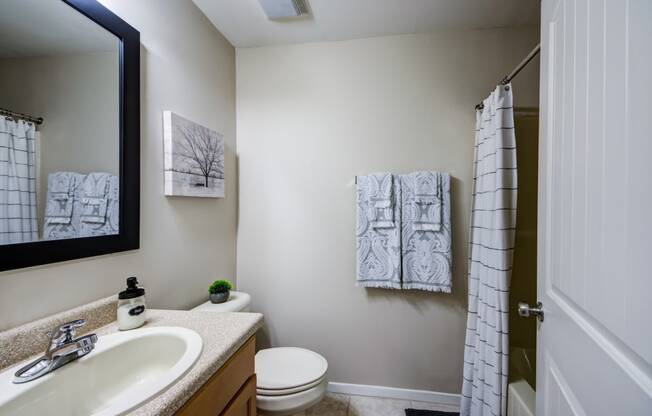 full bathroom with sink toilet and shower at the reserve at walnut creek apartments