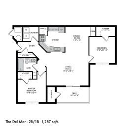 2 beds, 1 bath, 1,287 sqft, $1,800