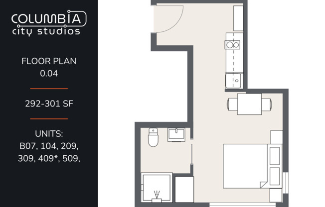 Studio, 1 bath, 301 sqft, $1,182, Unit B07