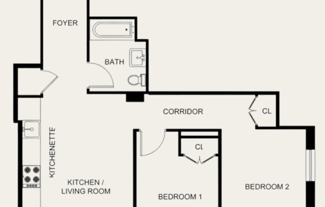 2 beds, 1 bath, $3,200, Unit 9E