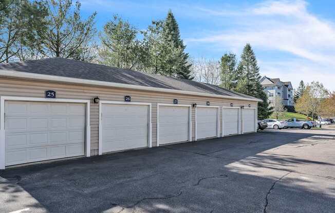 Garages at the Ledges Apartments in Weymouth.
