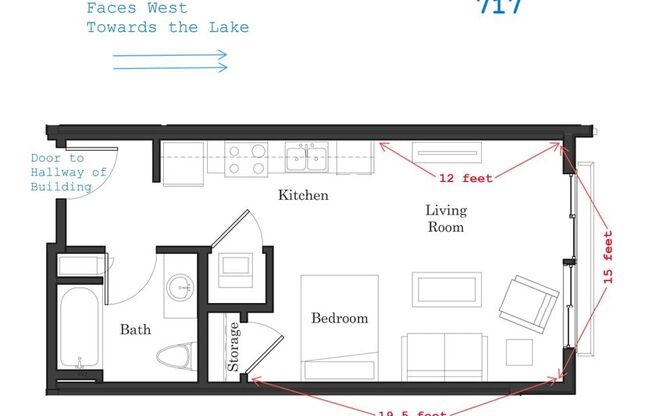 Studio, 1 bath, 470 sqft, $1,325, Unit 317