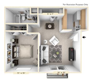 1 bed, 1 bath, 546 sqft, $989