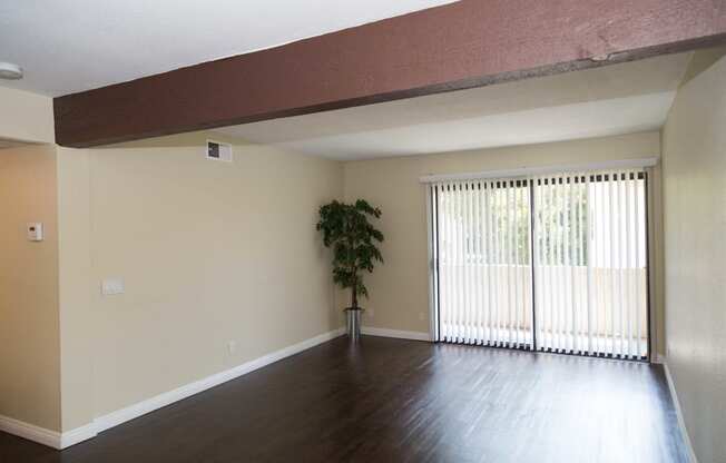 living room with plant and entrance to balcony